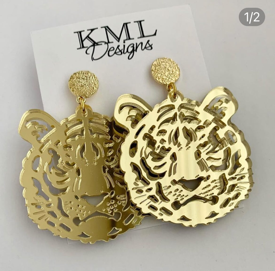 Acrylic Gold Tiger Earrings