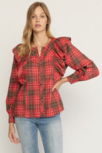 Load image into Gallery viewer, Ruffle Sleeve Plaid Top
