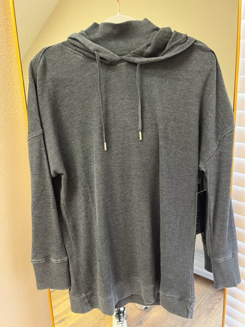 Waffle Hoodie Top with High Neck