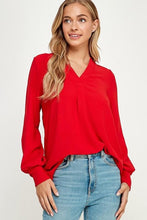 Load image into Gallery viewer, Vneck Blouse with Puff Sleeves
